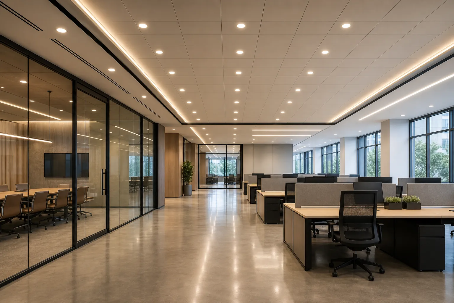 Beautifully lit modern commercial office interior