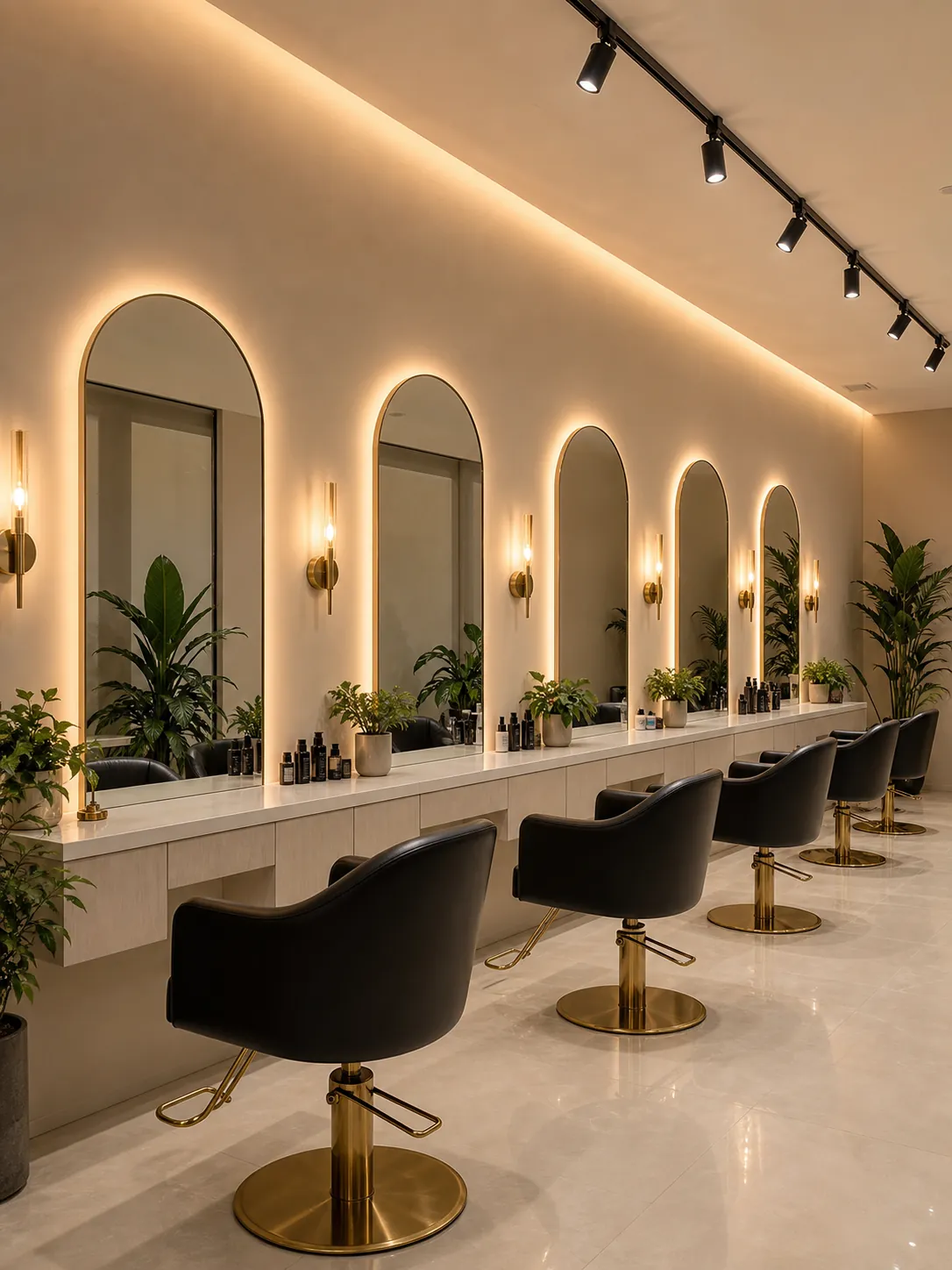 Salon after a modern lighting upgrade