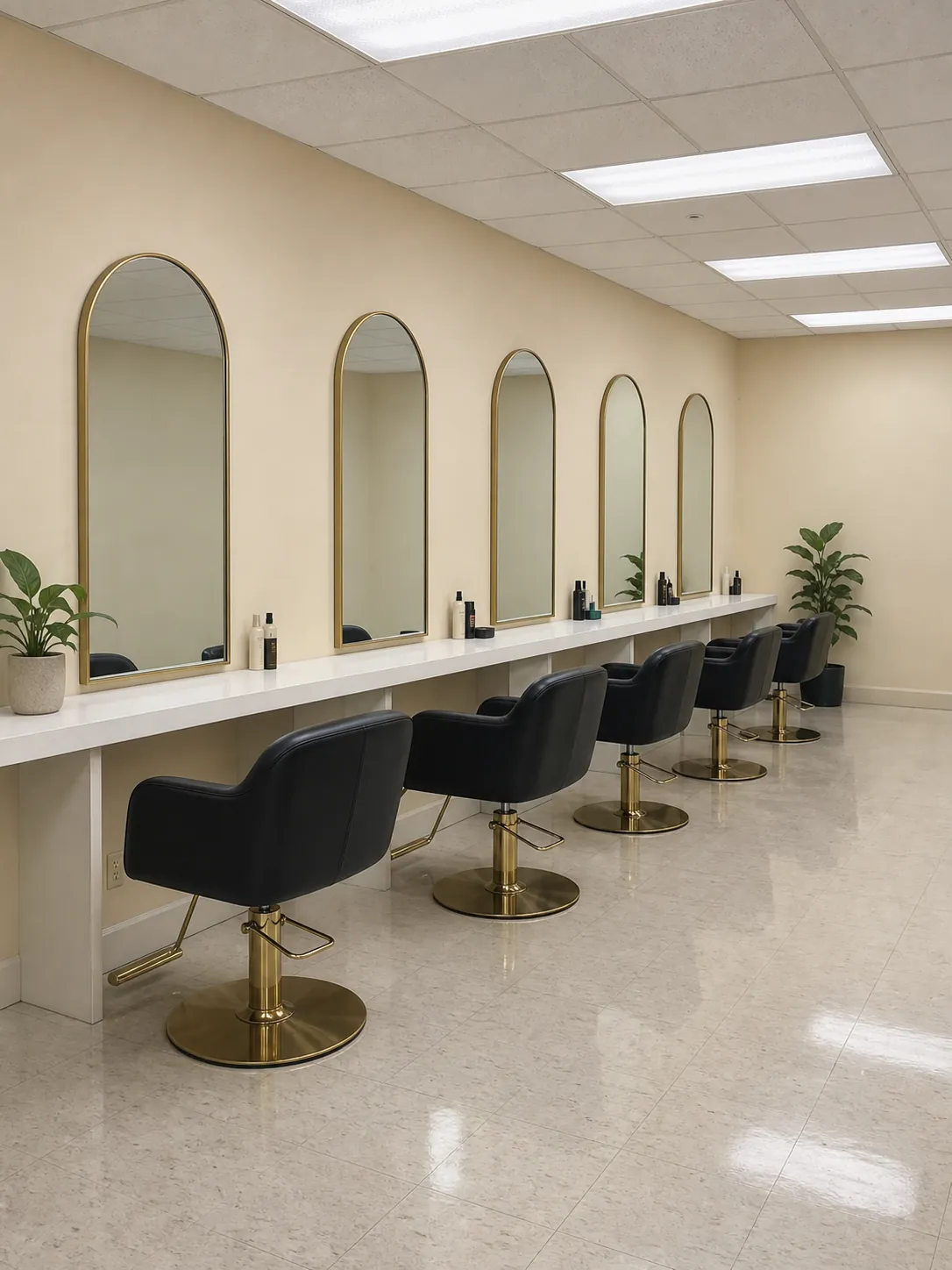 Same salon before, with old lighting